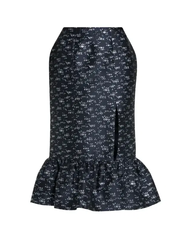 Farinata Floral Twill Ruffle Midi Skirt