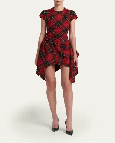 McQueen Check Cap-Sleeve Handkerchief Mini Dress | Thumbnail 2