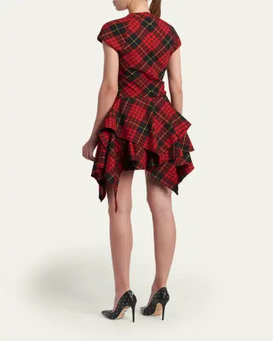 McQueen Check Cap-Sleeve Handkerchief Mini Dress | Thumbnail 3