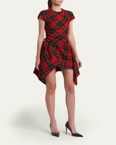 McQueen Check Cap-Sleeve Handkerchief Mini Dress | Thumbnail 4