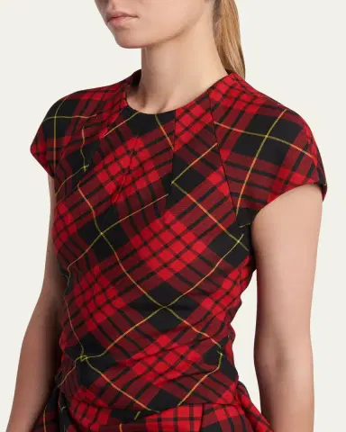 McQueen Check Cap-Sleeve Handkerchief Mini Dress | Thumbnail 5