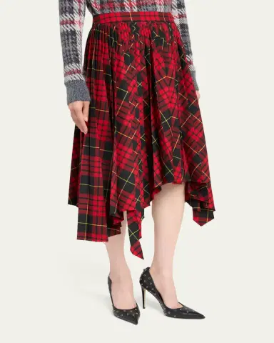 Alexander McQueen Asymmetric Tartan Pleated Midi Skirt | Thumbnail 4