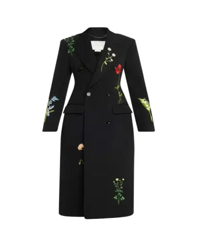 Stella McCartney Flower Embroidered Wool Double-Breasted Long Coat | Thumbnail 1 Stella McCartney Flower Embroidered Wool Double-Breasted Long Coat | Thumbnail 1