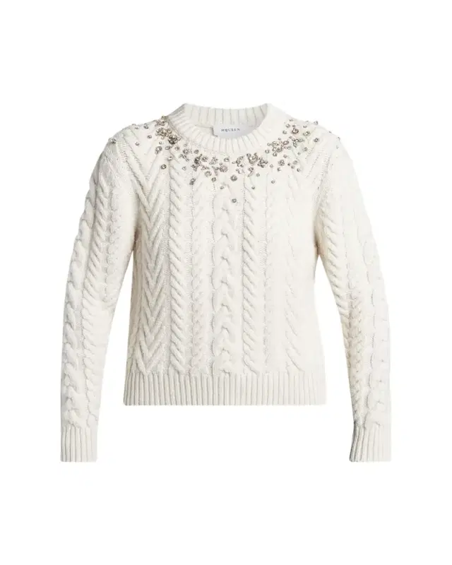 Crystal Cashmere Cable Crewneck Sweater