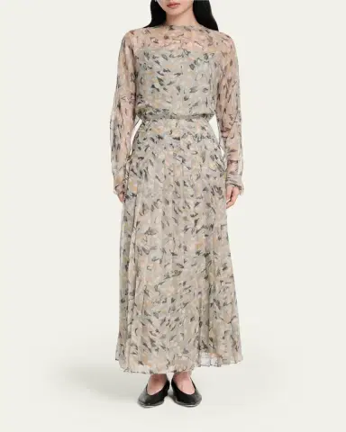 Altuzarra Birdy Printed Chiffon Long-Sleeve Maxi Dress | Thumbnail 2 Altuzarra Birdy Printed Chiffon Long-Sleeve Maxi Dress | Thumbnail 2