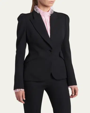 Alexander McQueen Puff-Sleeve Grain De Poudre Jacket | Thumbnail 4