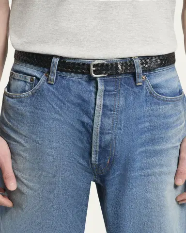 Saint Laurent Men's Cassandre YSL Woven Leather Belt | Thumbnail 2