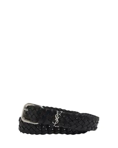 Saint Laurent Men's Cassandre YSL Woven Leather Belt | Thumbnail 1
