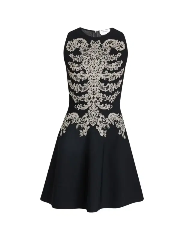 Sleeveless Lace Ribcage Jacquard Mini Dress