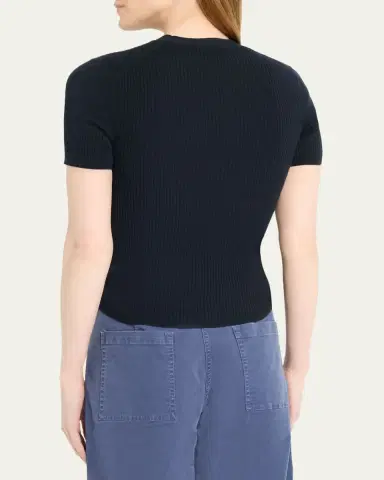 Nili Lotan Dorset Cotton Rib Short-Sleeve Sweater | Thumbnail 3 Nili Lotan Dorset Cotton Rib Short-Sleeve Sweater | Thumbnail 3