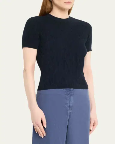 Nili Lotan Dorset Cotton Rib Short-Sleeve Sweater | Thumbnail 4 Nili Lotan Dorset Cotton Rib Short-Sleeve Sweater | Thumbnail 4
