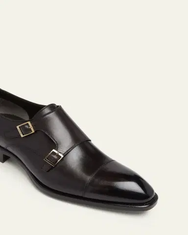 Tom Ford Men's Vincent Burnished Leather Double Monk Strap Loafers | Thumbnail 5