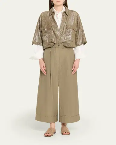 Brunello Cucinelli Lightweight Technical Cotton Wide-Leg Ankle Pants | Thumbnail 2 Brunello Cucinelli Lightweight Technical Cotton Wide-Leg Ankle Pants | Thumbnail 2