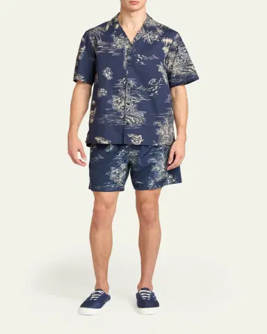 Moncler Men's Island-Print Cotton Short-Sleeve Shirt | Thumbnail 2 Moncler Men's Island-Print Cotton Short-Sleeve Shirt | Thumbnail 2