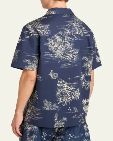 Moncler Men's Island-Print Cotton Short-Sleeve Shirt | Thumbnail 3 Moncler Men's Island-Print Cotton Short-Sleeve Shirt | Thumbnail 3