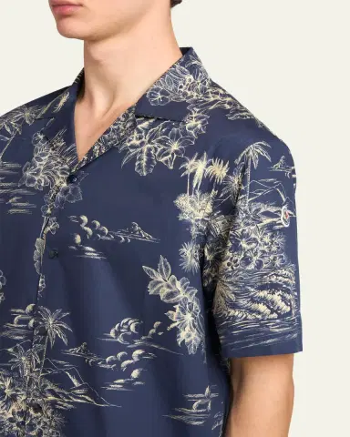 Moncler Men's Island-Print Cotton Short-Sleeve Shirt | Thumbnail 5 Moncler Men's Island-Print Cotton Short-Sleeve Shirt | Thumbnail 5