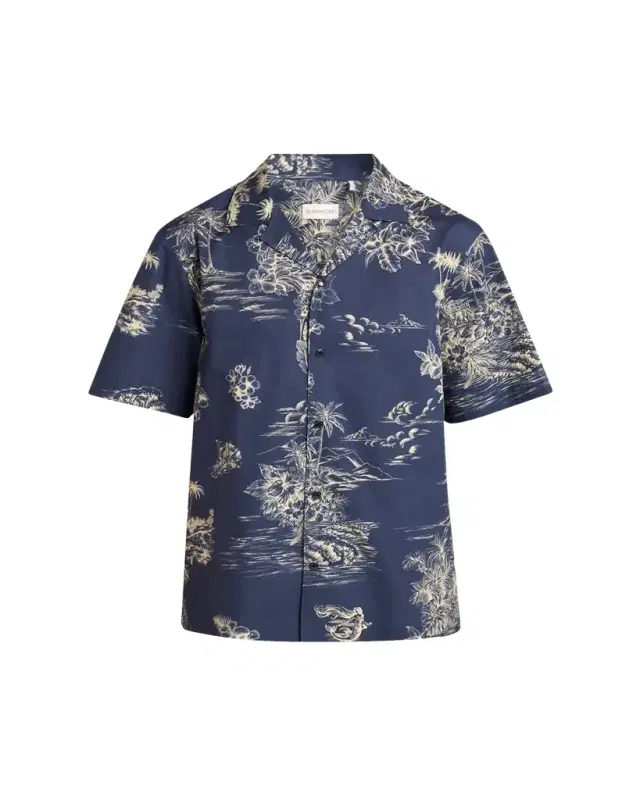 Men's Island-Print Cotton Short-Sleeve Shirt