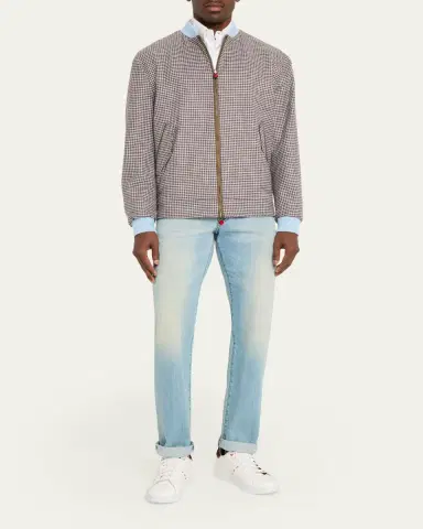 Kiton Men's Houndstooth Check Wool and Silk Blouson | Thumbnail 2