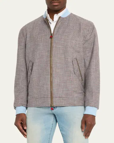 Kiton Men's Houndstooth Check Wool and Silk Blouson | Thumbnail 4