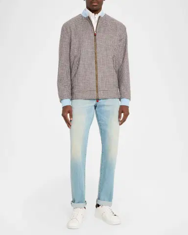 Kiton Men's Houndstooth Check Wool and Silk Blouson | Thumbnail 6