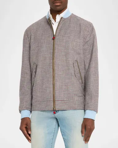 Kiton Men's Houndstooth Check Wool and Silk Blouson | Thumbnail 8