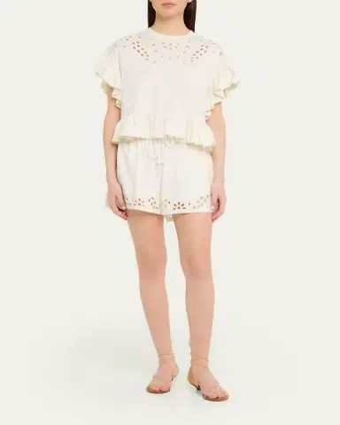 Ulla Johnson Mariana Embroidered Flutter-Sleeve Top | Thumbnail 2 Ulla Johnson Mariana Embroidered Flutter-Sleeve Top | Thumbnail 2