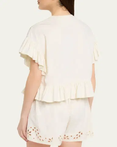 Ulla Johnson Mariana Embroidered Flutter-Sleeve Top | Thumbnail 3 Ulla Johnson Mariana Embroidered Flutter-Sleeve Top | Thumbnail 3