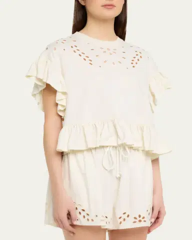 Ulla Johnson Mariana Embroidered Flutter-Sleeve Top | Thumbnail 4 Ulla Johnson Mariana Embroidered Flutter-Sleeve Top | Thumbnail 4