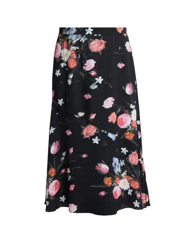 Floral-Print Crepe A-Line Midi Skirt