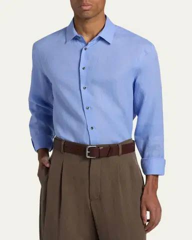 Giorgio Armani Men's Linen Classic-Fit Sport Shirt | Thumbnail 4