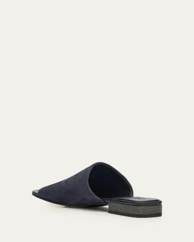 Brunello Cucinelli Suede Slide Sandals with Monili Heel | Thumbnail 4 Brunello Cucinelli Suede Slide Sandals with Monili Heel | Thumbnail 4
