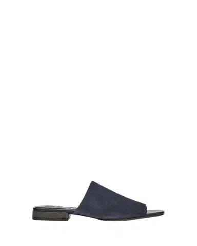 Brunello Cucinelli Suede Slide Sandals with Monili Heel | Thumbnail 1 Brunello Cucinelli Suede Slide Sandals with Monili Heel | Thumbnail 1