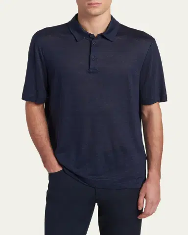 Giorgio Armani Men's Linen Classic-Fit Polo Shirt | Thumbnail 4
