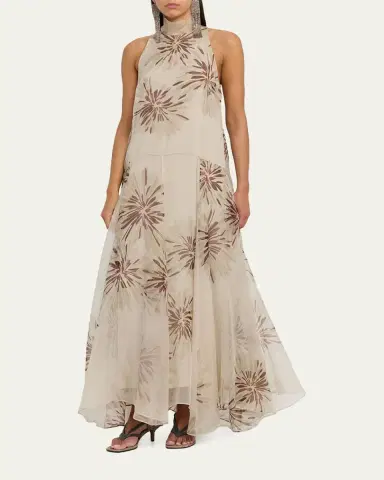 Brunello Cucinelli Floral-Print Silk Halter Maxi Dress | Thumbnail 4 Brunello Cucinelli Floral-Print Silk Halter Maxi Dress | Thumbnail 4