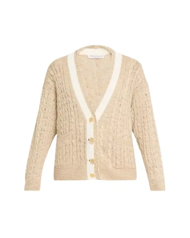 Brunello Cucinelli Paillette V-Neck Cable-Knit Cardigan