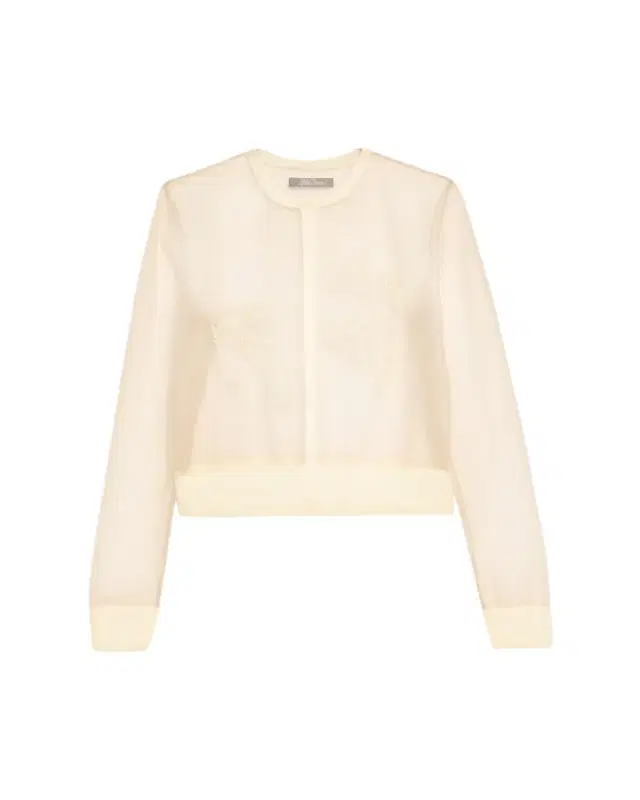 Lela Rose Tulip Beaded Sheer Crewneck Cardigan