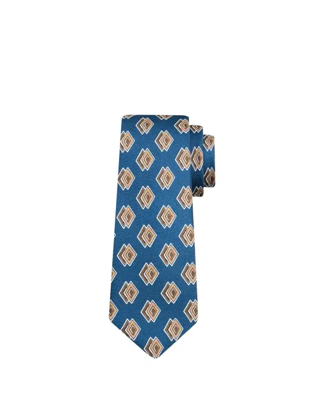 Men's Double-Diamond Print Silk 7-Fold Tie