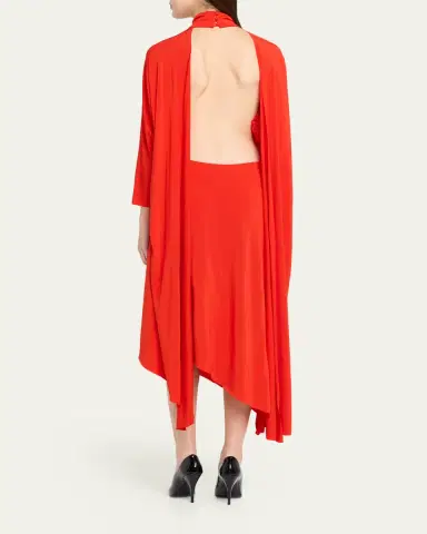 Willy Chavarria Cascada Asymmetric Draped Backless Midi Dress | Thumbnail 3