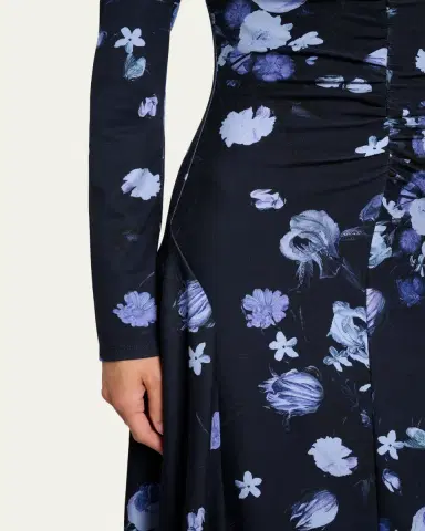 Erdem Floral Gathered Long-Sleeve Midi Dress | Thumbnail 5 Erdem Floral Gathered Long-Sleeve Midi Dress | Thumbnail 5
