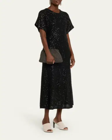 Brunello Cucinelli Sequin Linen-Cashmere Midi Dress | Thumbnail 4 Brunello Cucinelli Sequin Linen-Cashmere Midi Dress | Thumbnail 4