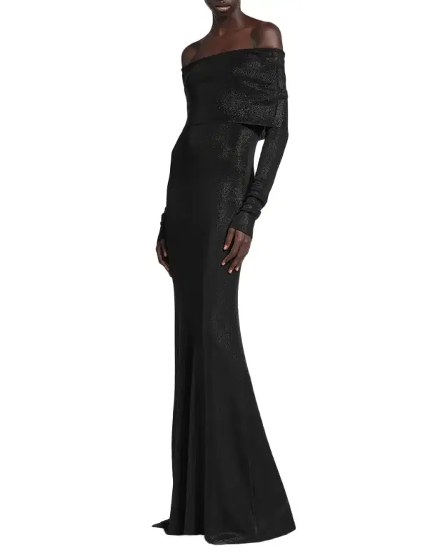 Metallic Rib Off-The-Shoulder Maxi Dress