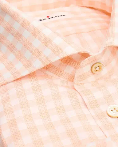 Kiton Men's Tonal Check Cotton Dress Shirt with Mother-of-Pearl Buttons | Thumbnail 2