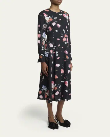 Erdem Floral-Print Long-Sleeve Midi Dress | Thumbnail 4