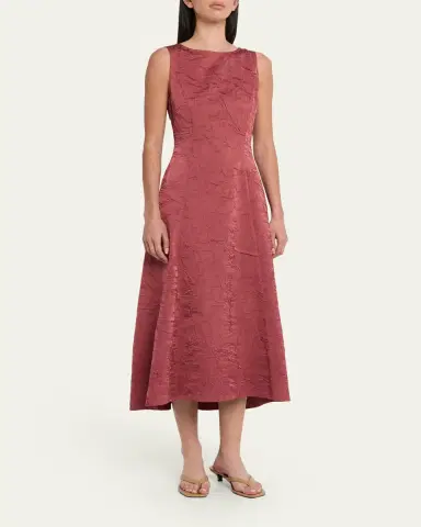 Ulla Johnson Georgia Crinkled Satin A-Line Midi Dress | Thumbnail 4 Ulla Johnson Georgia Crinkled Satin A-Line Midi Dress | Thumbnail 4
