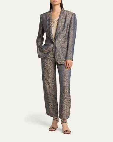 Giorgio Armani Herringbone Jacquard Straight-Leg Ankle Trousers | Thumbnail 2 Giorgio Armani Herringbone Jacquard Straight-Leg Ankle Trousers | Thumbnail 2