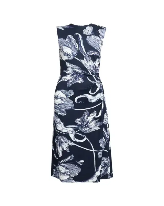 Floral-Print Draped Sleeveless Midi Dress