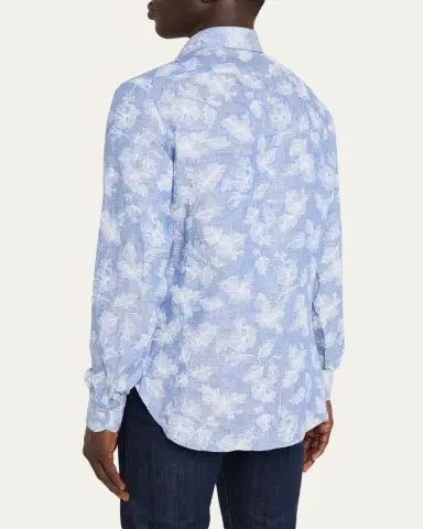 Kiton Men's Floral Linen Button-Down Shirt | Thumbnail 3 Kiton Men's Floral Linen Button-Down Shirt | Thumbnail 3