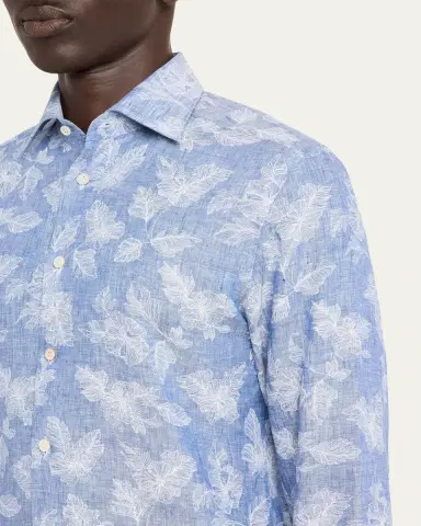 Kiton Men's Floral Linen Button-Down Shirt | Thumbnail 5 Kiton Men's Floral Linen Button-Down Shirt | Thumbnail 5