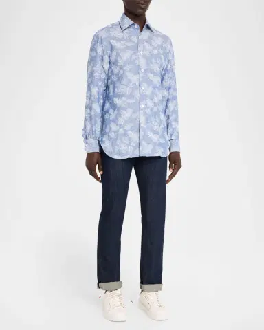 Kiton Men's Floral Linen Button-Down Shirt | Thumbnail 6 Kiton Men's Floral Linen Button-Down Shirt | Thumbnail 6