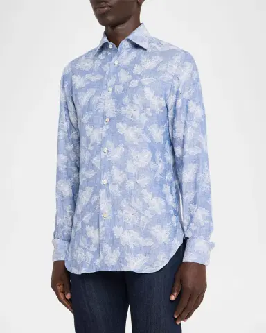 Kiton Men's Floral Linen Button-Down Shirt | Thumbnail 8 Kiton Men's Floral Linen Button-Down Shirt | Thumbnail 8